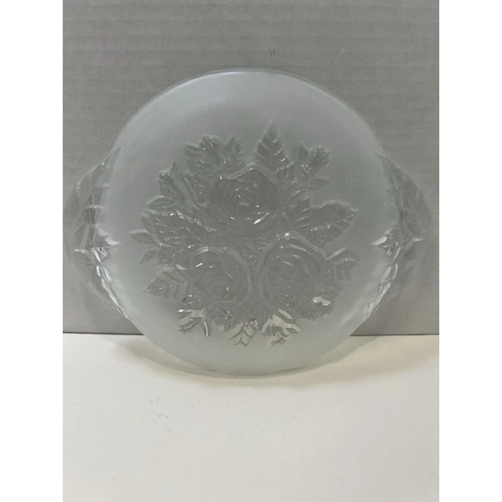 Vintage Pressed Roses Glass Candy  Dish Jar Lid 5 1/2” Underplate Frosted 8”